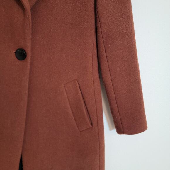 House Of Harlow 1960 Burnt Brown Wool Blend Long Peacoat XS Winter Travel Work - Picture 6 of 16